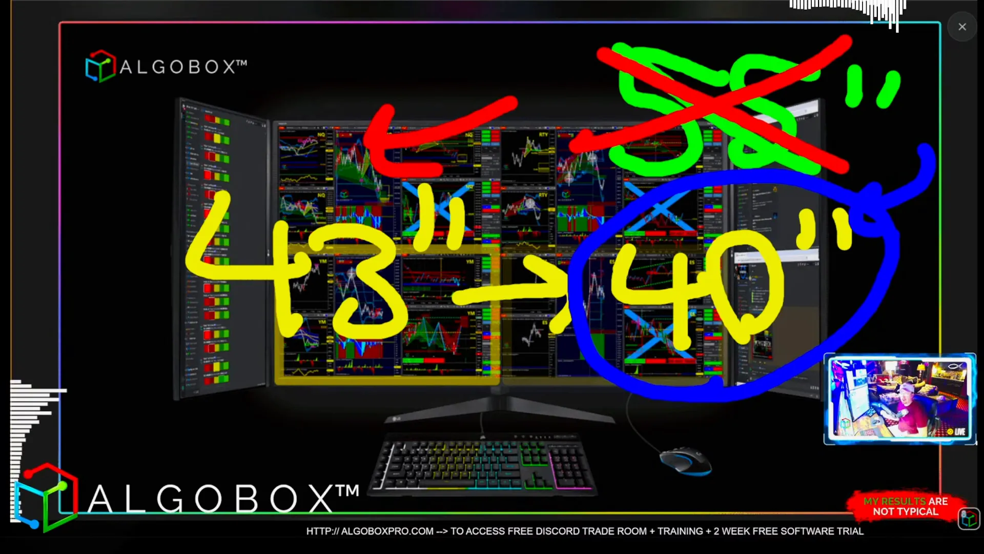 Recommended multi-monitor trading setup with 43-inch center screen and flanking monitors