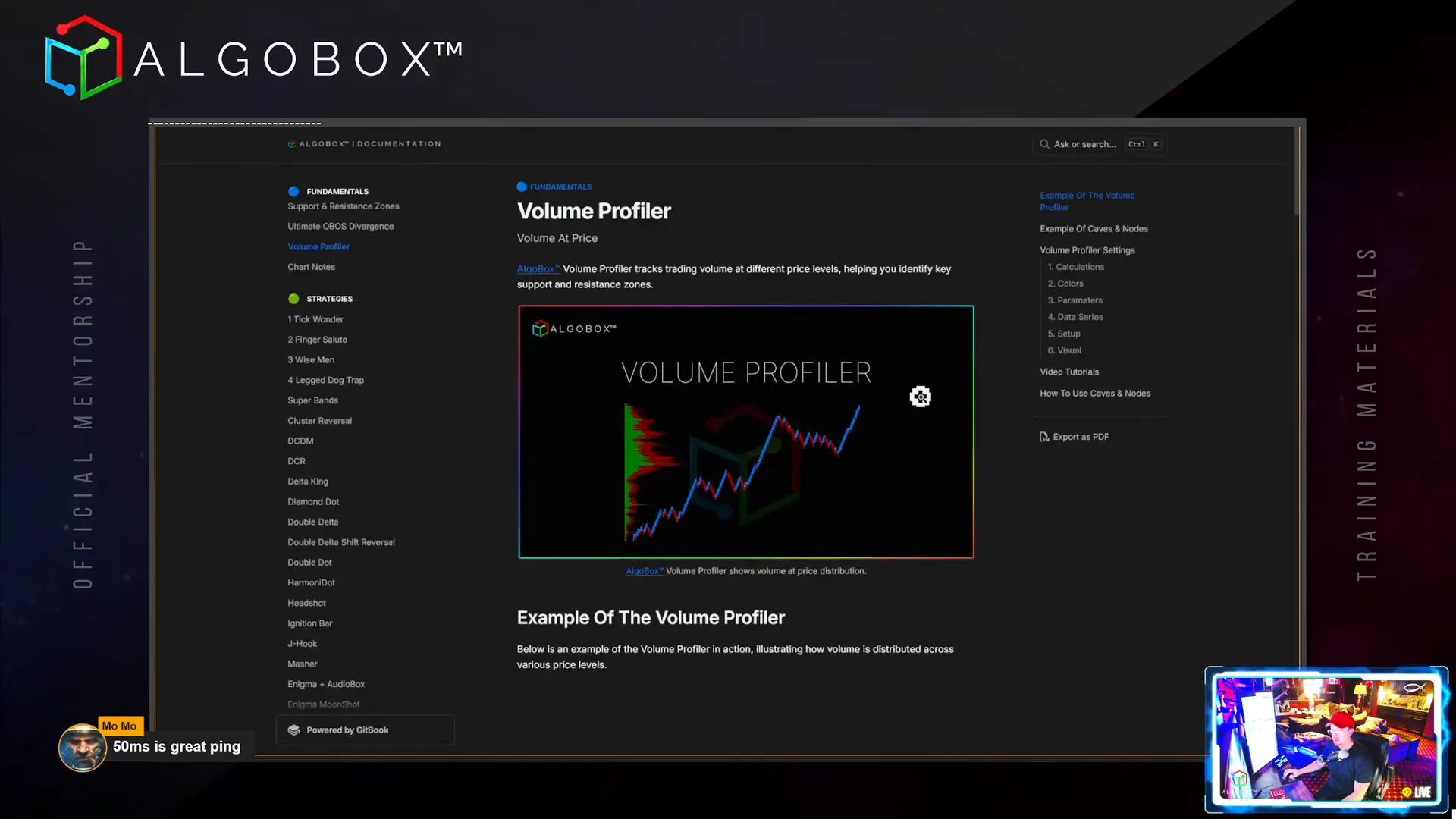 Volume Profiler showing caves and nodes on price levels