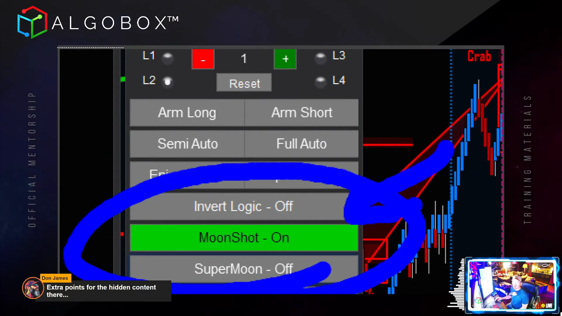 Enigma Moonshot setup showing Enigma and Cross confluence with targets