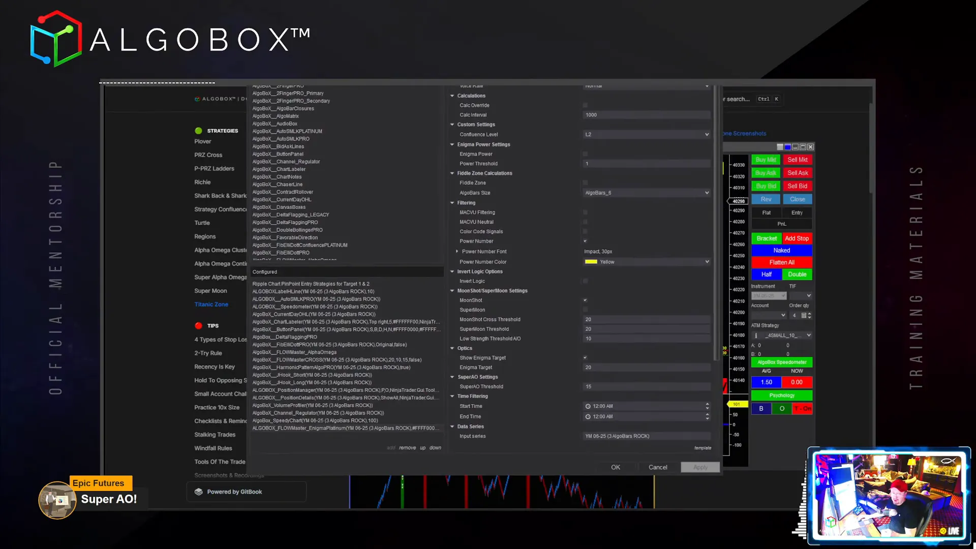 Dream Panel interface with time filter and confluence settings