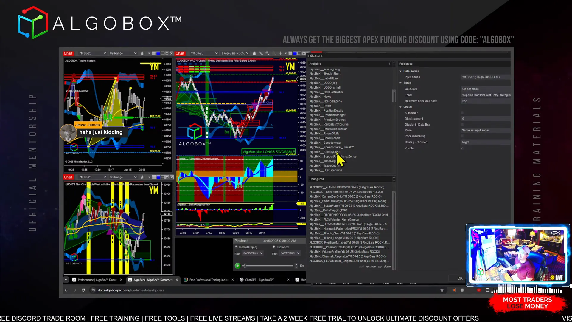 Speedy Chart indicator smoothing market replay data