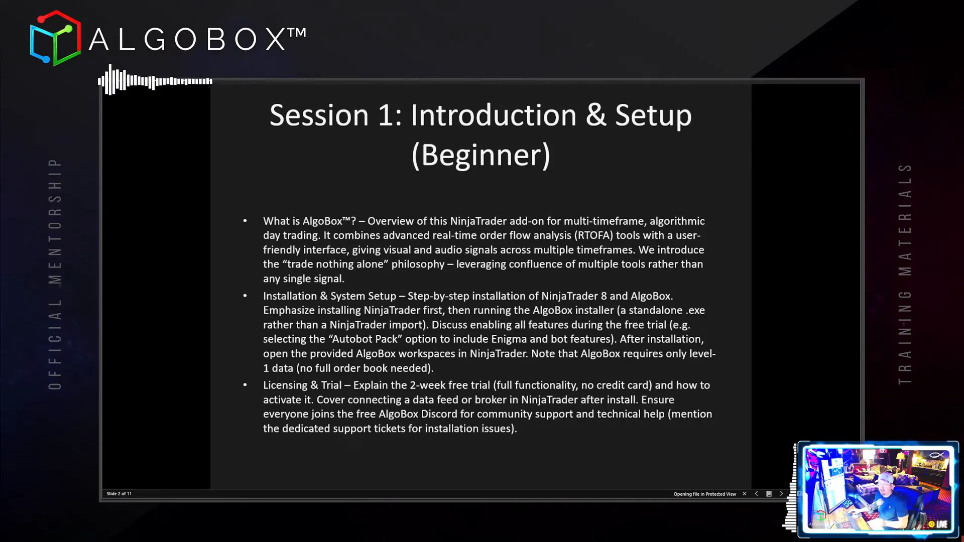 AlgoBox overview showing multi-timeframe algorithmic trading platform with filters