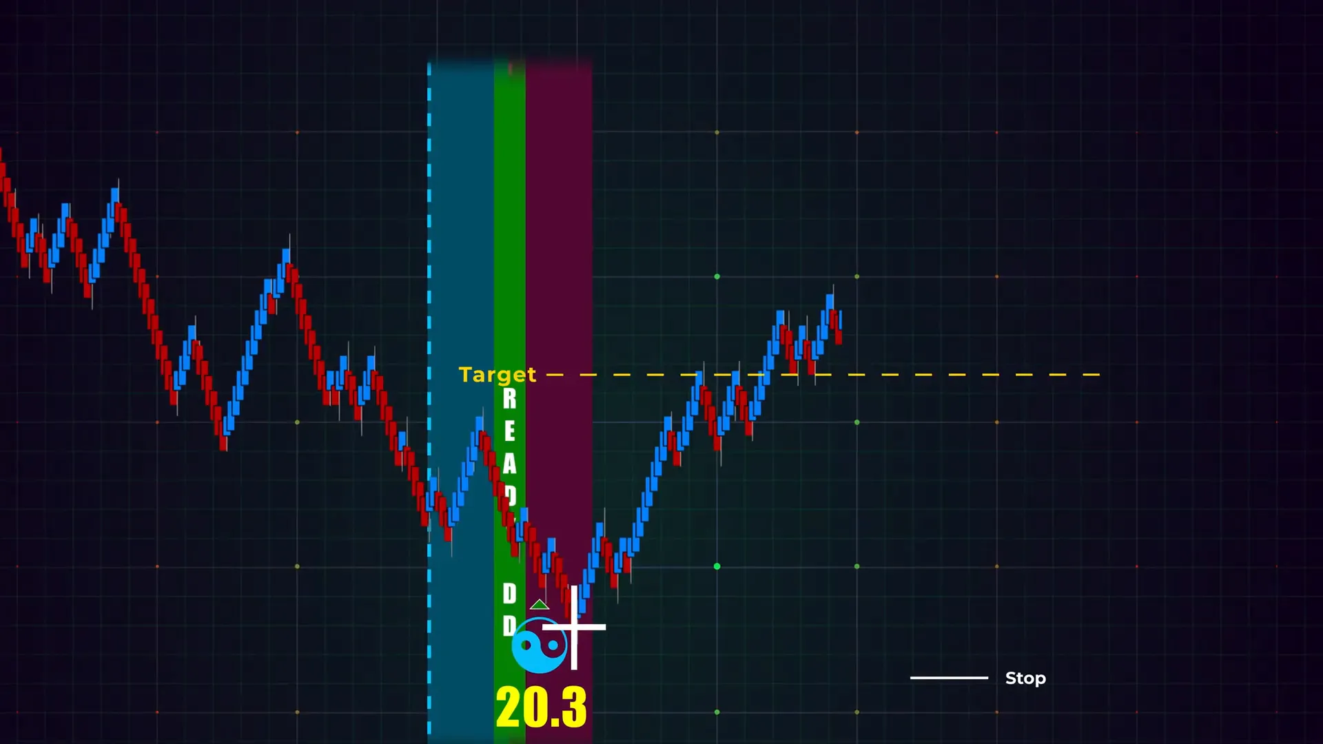 Targets referenced using the enigma's projected line and stops behind the enigma marker